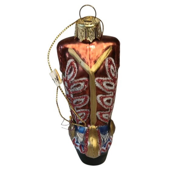 Cowboy Boot Christmas Ornament Blown Glass Brown Blue Red White Western 4x3 - Picture 4 of 8